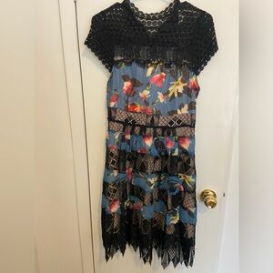 foxiedox Black and Blue Floral Midi Dress